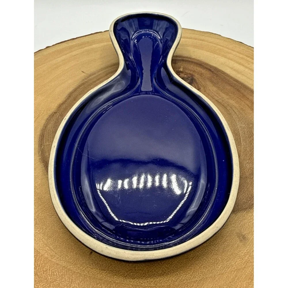 Le Creuset Blue Stoneware Enamel Spoon Rest/Holder, Royal Blue Kitchen Ware 9”